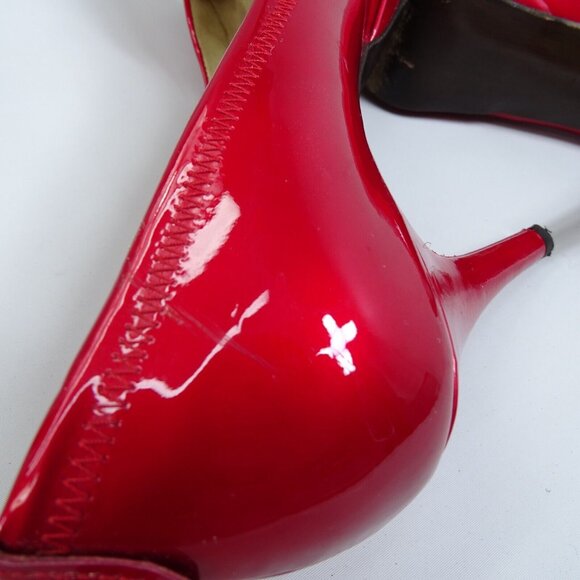 Stuart Weitzman Candy Apple Red Patent Leather‎ Peep-Toe Pumps Size 7 N Platform - Picture 7 of 9